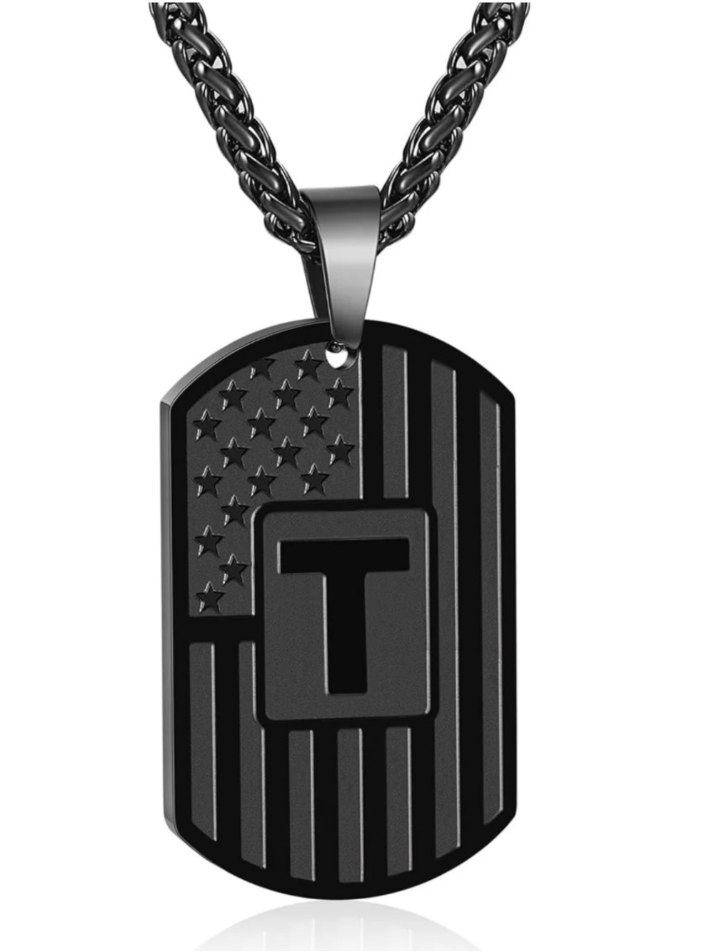APSVO Black Initial “T” Necklace for Men Boys Stainless Steel American Flag